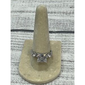 PAJ 925 Sterling Silver Princess Cut Cubic Zirconia Engagement Ring Size 8